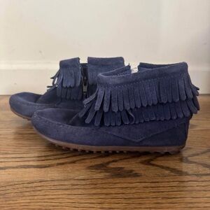 Kids Fringe Suede Boots - Navy